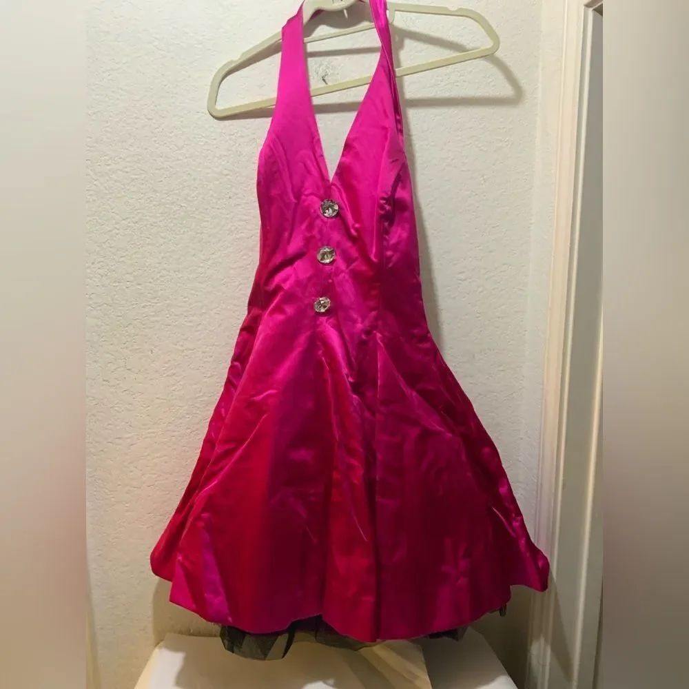 Escada halter A-line hot pink Mini Dress 100% silk Size 36